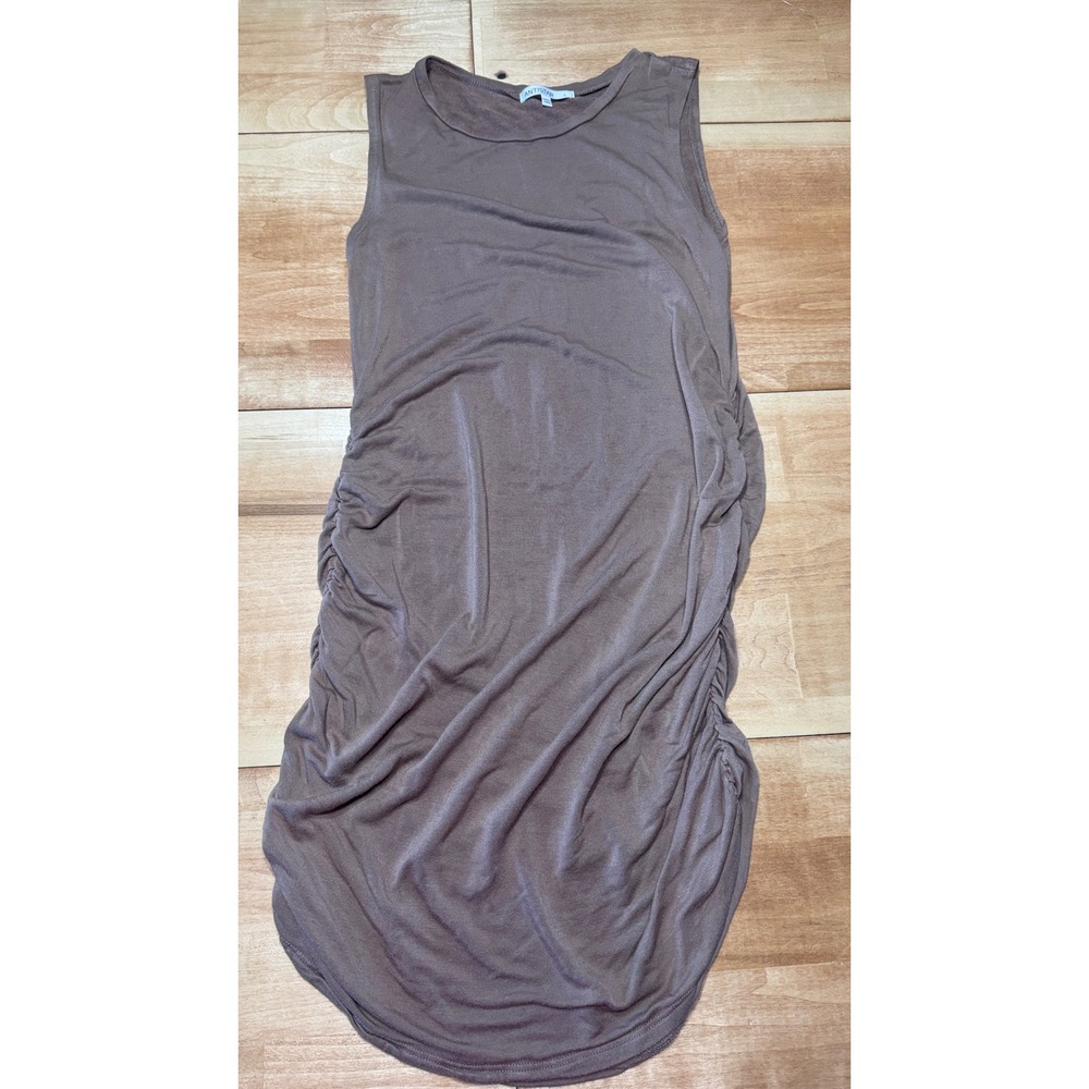 ANTISTAR Mauve Brown Ruched Sleeveless Bodycon Dress Large Sleeveless Crew Neck